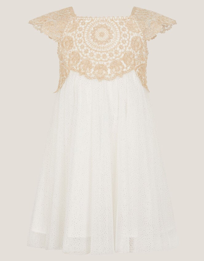 Baby Estella Embroidered Tulle Dress, Gold (GOLD), large