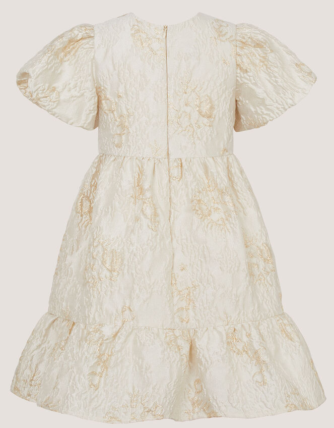 Josephine Puff Sleeve Jacquard Party Dress, Gold (GOLD), large