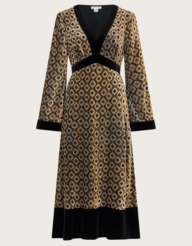 Jade Velvet Jacquard Midi Dress, Brown (CHOCOLATE), large