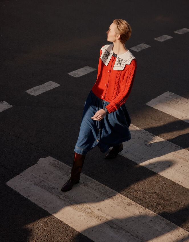 Kelly Flower Button Cable Knit Cardigan Red