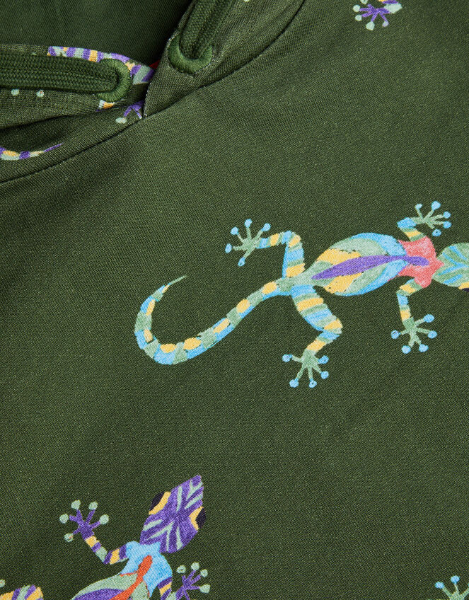 Gecko Print Hoodie, Green (KHAKI), large