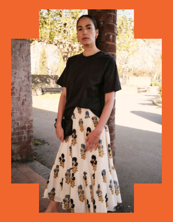 East Lucy Floral Midi Skirt, Blue (BLUE), large