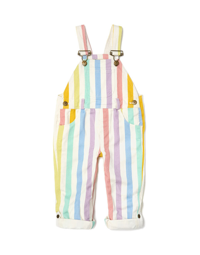 Dotty Dungarees Rainbow Stripe Dungarees, Multi (MULTI), large