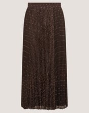 Demi Polka Dot Pleated Midi Skirt, Brown (CHOCOLATE), large