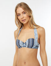 Monsoon- Micah Printed Bikini Top, Blue (BLUE), large