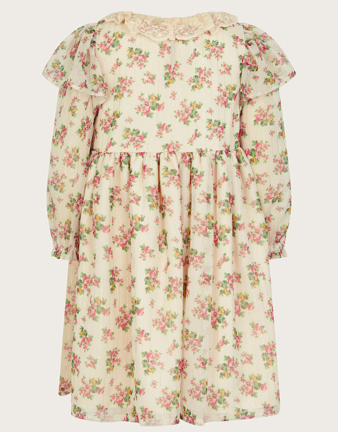 Long Sleeve Floral Sparkle Dress, Ivory (IVORY), large