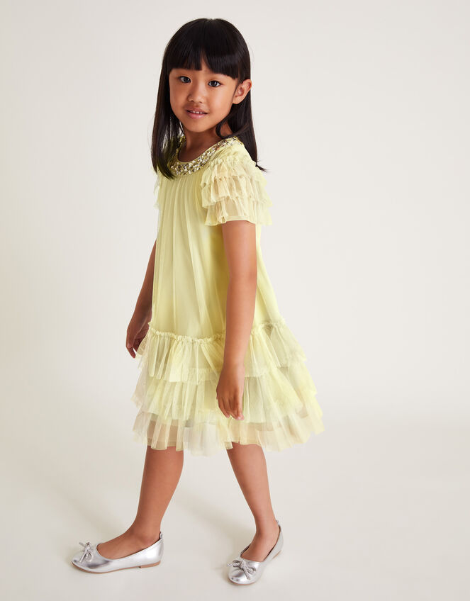 Alexandria Sequin Ruffle Tulle Swing Dress, Yellow (LEMON), large