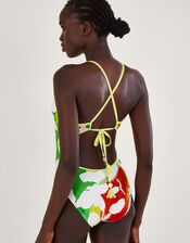 Abstract Floral Print Swimsuit with Recycled Polyester, Green (GREEN), large