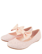 Estella Glitter Bow Ballerina Shoes, Pink (PALE PINK), large