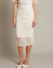 Rosa Embroidered Floral Pencil Bridal Skirt, Ivory (IVORY), large