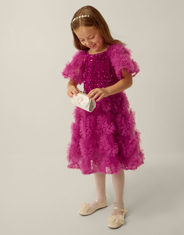 Cora Sequin Ruffle Party Dress, Pink (MAGENTA), large
