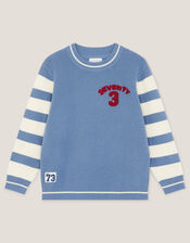 Embroidered Stripe Knit Jumper, Blue (BLUE), large