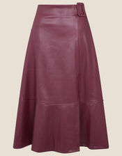 Belted Leather-Look Skirt, Purple (PURPLE), large
