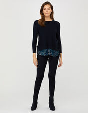 Nala Floral Woven Hem Jumper, Blue (NAVY), large