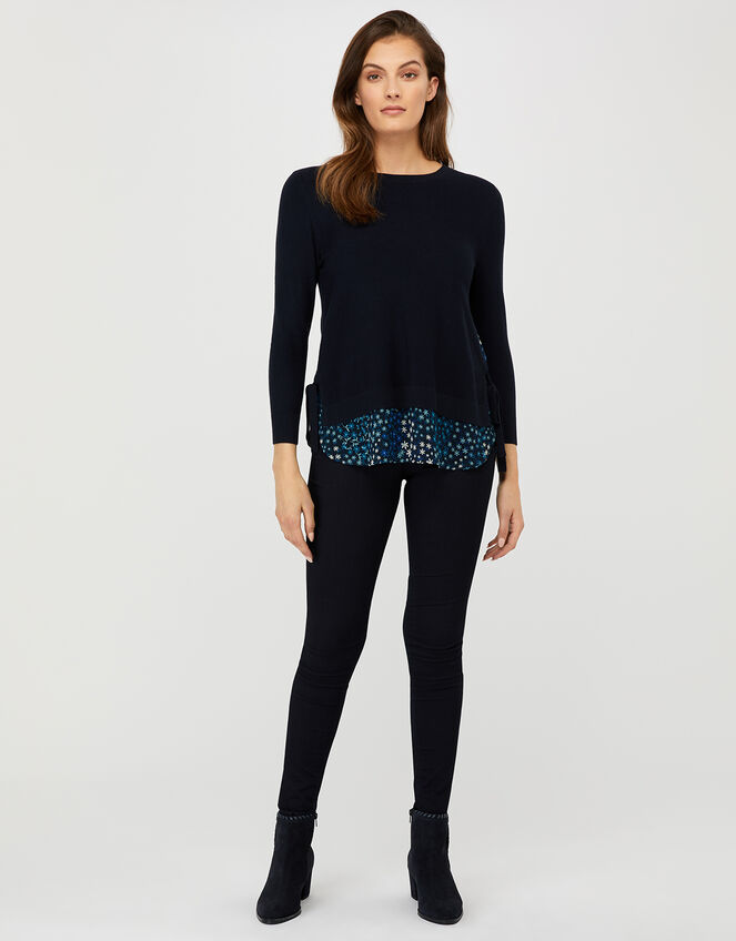Nala Floral Woven Hem Jumper, Blue (NAVY), large