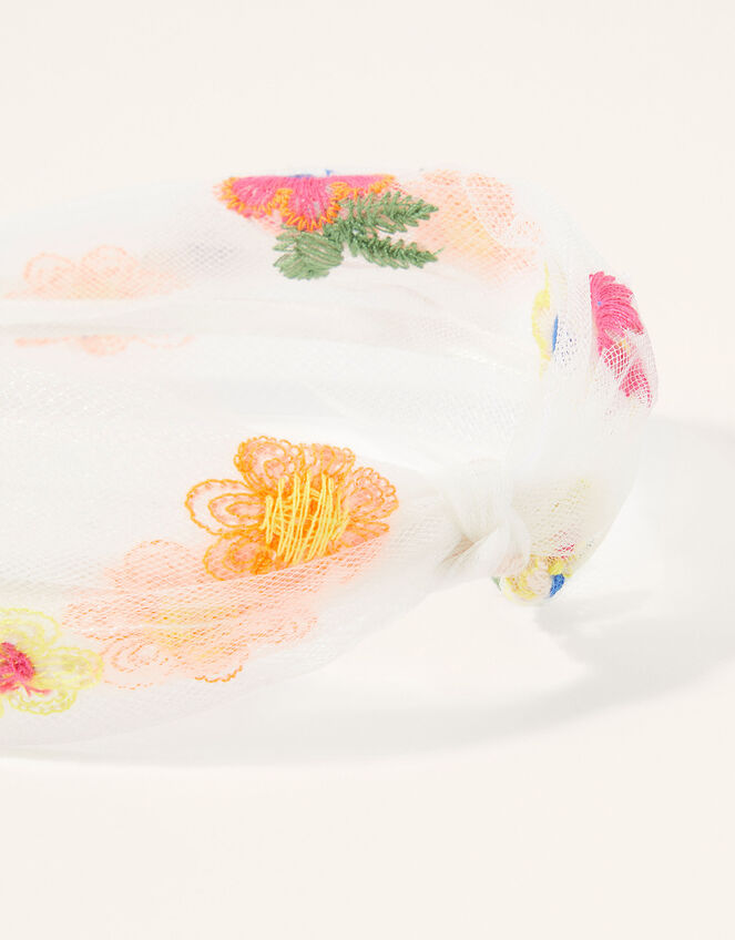 Floral Embroidered Mesh Knot Headband, , large