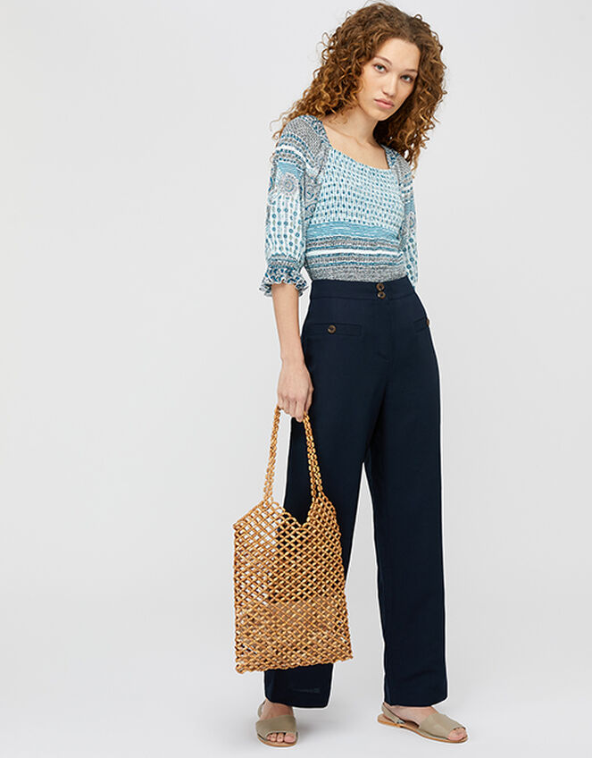 Charlotte Short-Length Trousers in Linen Blend, Blue (NAVY), large