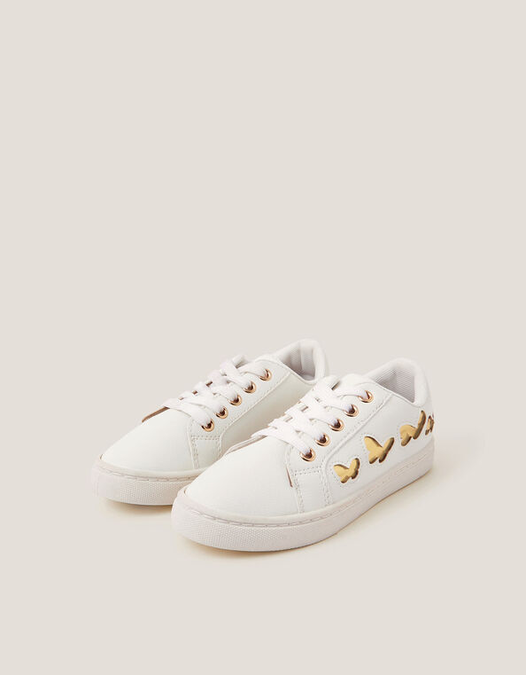 Metallic Butterfly Lace Up Trainers, Ivory (IVORY), large