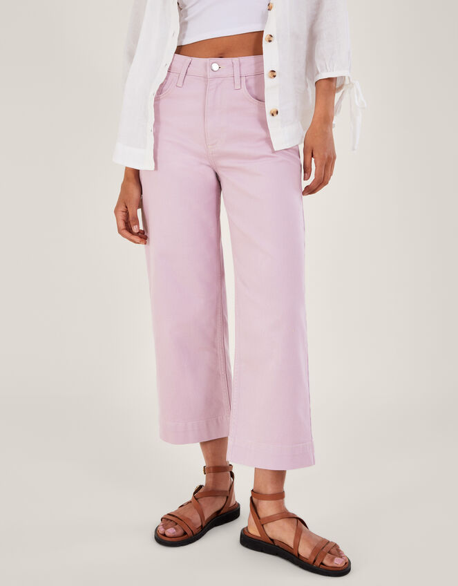 Wide Leg Crop Denim Trousers, Purple (LILAC), large