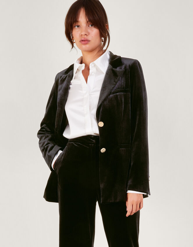 Verity Velvet Single Breasted Jacket, Black (BLACK), large