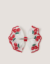Cherry Embroidered Bow Hair Clip, , large