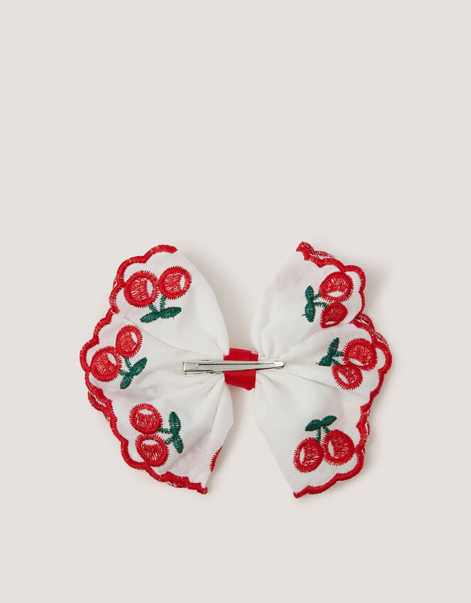 Cherry Embroidered Bow Hair Clip, , large