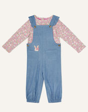 Baby Denim Dungaree and Floral Top Set, Blue (BLUE), large