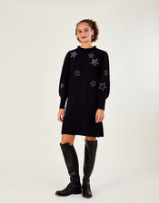 Velvet Star Knitted Dress with Recycled Polyester, Blue (NAVY), large