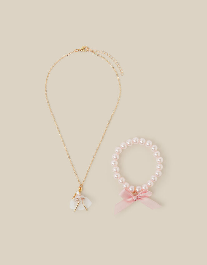 Ballerina Necklace & Pearl Bead Bracelet Gift Set, , large
