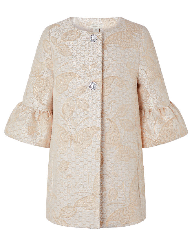 Honey Jacquard Crystal Button Jacket, Gold (GOLD), large