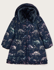 Foil Unicorn Padded Coat with Faux Fur Collar, Multi (MULTI), large