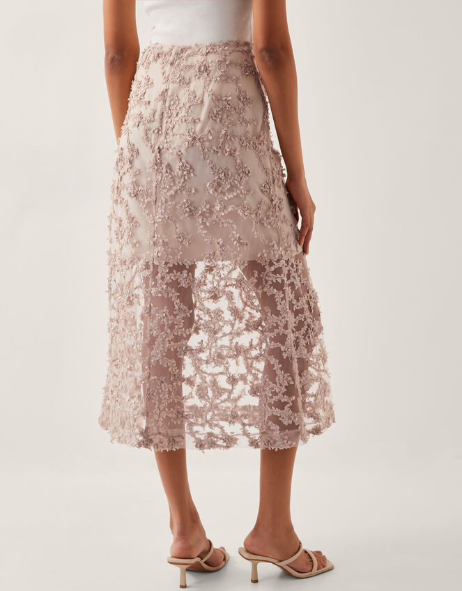 Alanna Sheer Appliqué Midi Skirt, Nude (NUDE), large