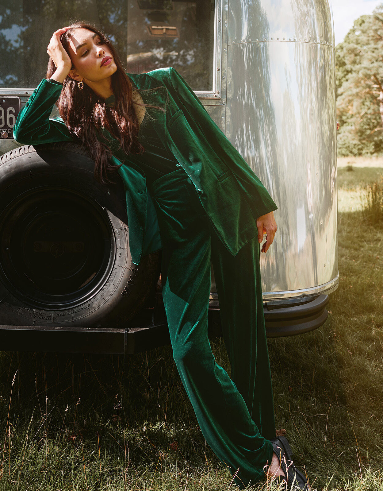 Blake Velvet Kick Flare Trousers Green