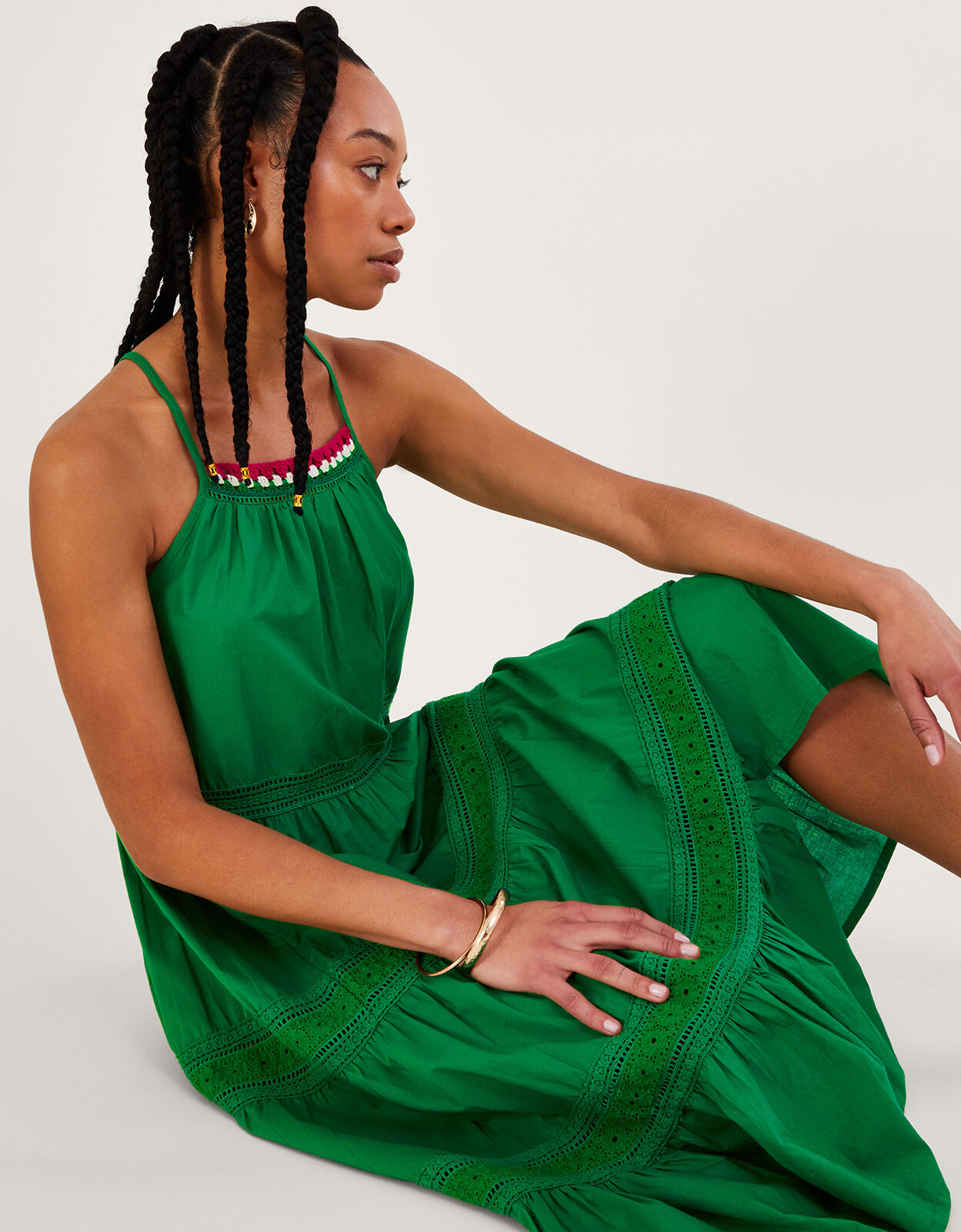 Lace trim midi hot sale dress