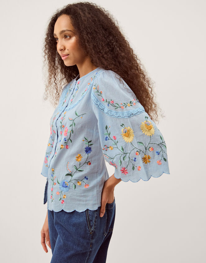 Alice Floral Embroidered Top, Blue (BLUE), large