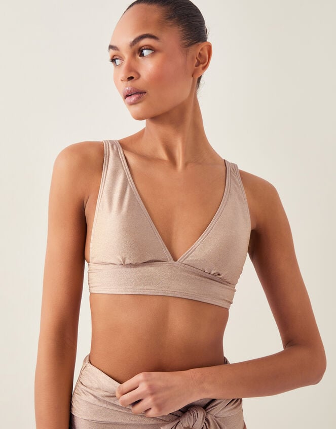 Kiki Glitter Triangle Bikini Top, Gold (GOLD), large