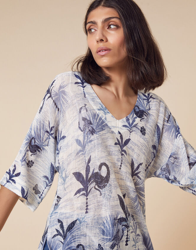 Flamingo Palm Lightweight Jumper in Linen Blend, Multi (MULTI), large