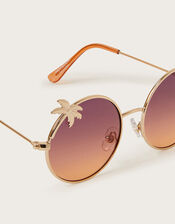 Palm Tree Round Metal Sunglasses, , large