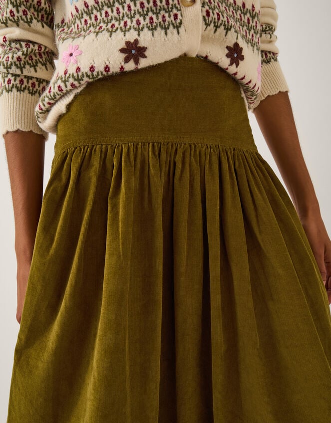 Jenny Corduroy Midi Skirt, Green (CHARTREUSE), large