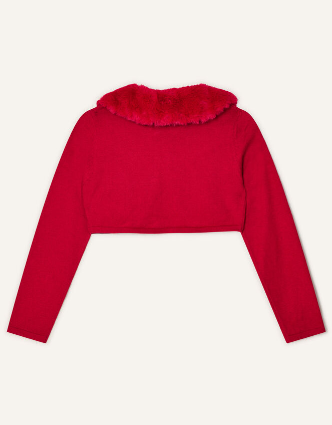 Super-Soft Faux Fur Collar Cardigan, Red (RED), large
