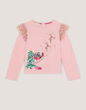 Sequin Reindeer Christmas Top, Pink (PINK), large
