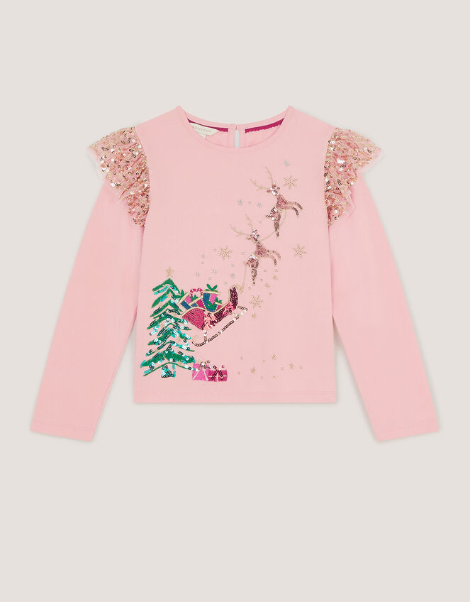 Sequin Reindeer Christmas Top, Pink (PINK), large