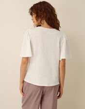 Layla V-Neck Lace Jersey Top, Ivory (IVORY), large