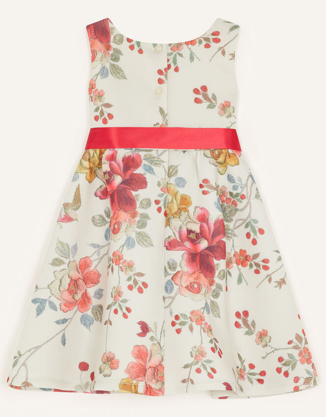 Baby Floral Kimono Print Scuba Dress, Ivory (IVORY), large