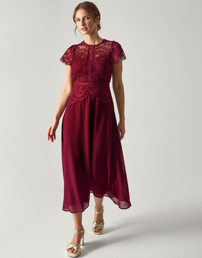 Monica Lace Midi Bridesmaid Dress Red