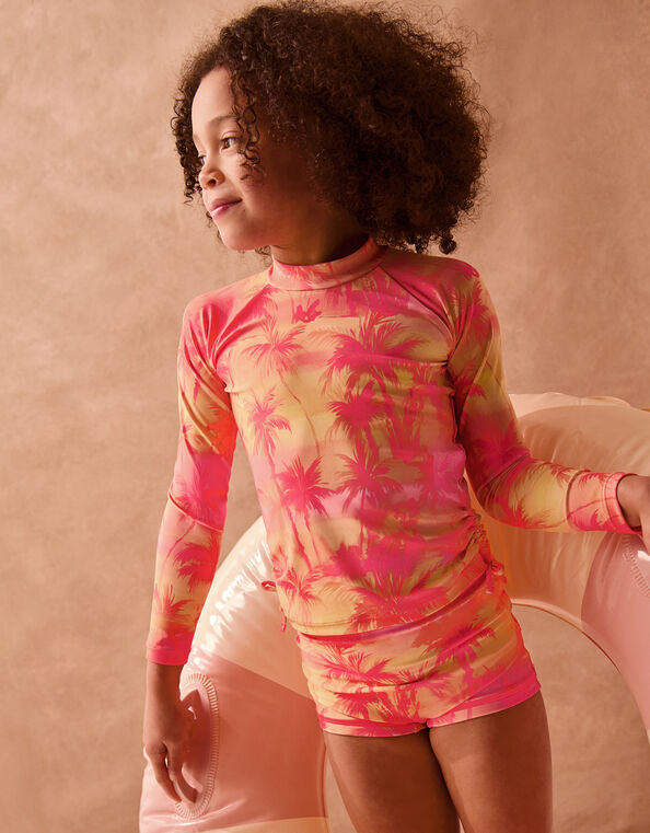 Palm Print UPF50+ Rash Vest Swim Set, Orange (ORANGE), large