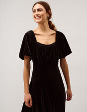 Cynthia Puff Sleeve Velvet Midi Dress, Black (BLACK), large