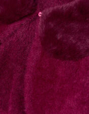 Faux Fur Collar Cardigan, Red (BURGUNDY), large