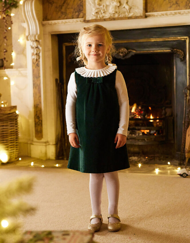 Trotters Emerald Velvet Pinafore Dress, Green (GREEN), large