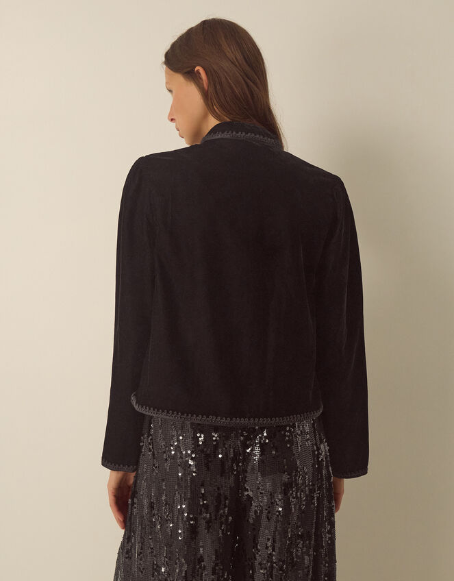 Viola Beaded Frogging Velvet Jacket, Black (BLACK), large